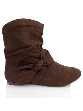 💎 Sz 7.5 Rampage Beckett Dark Brown Suede Ankle Bootie with Bow Detail